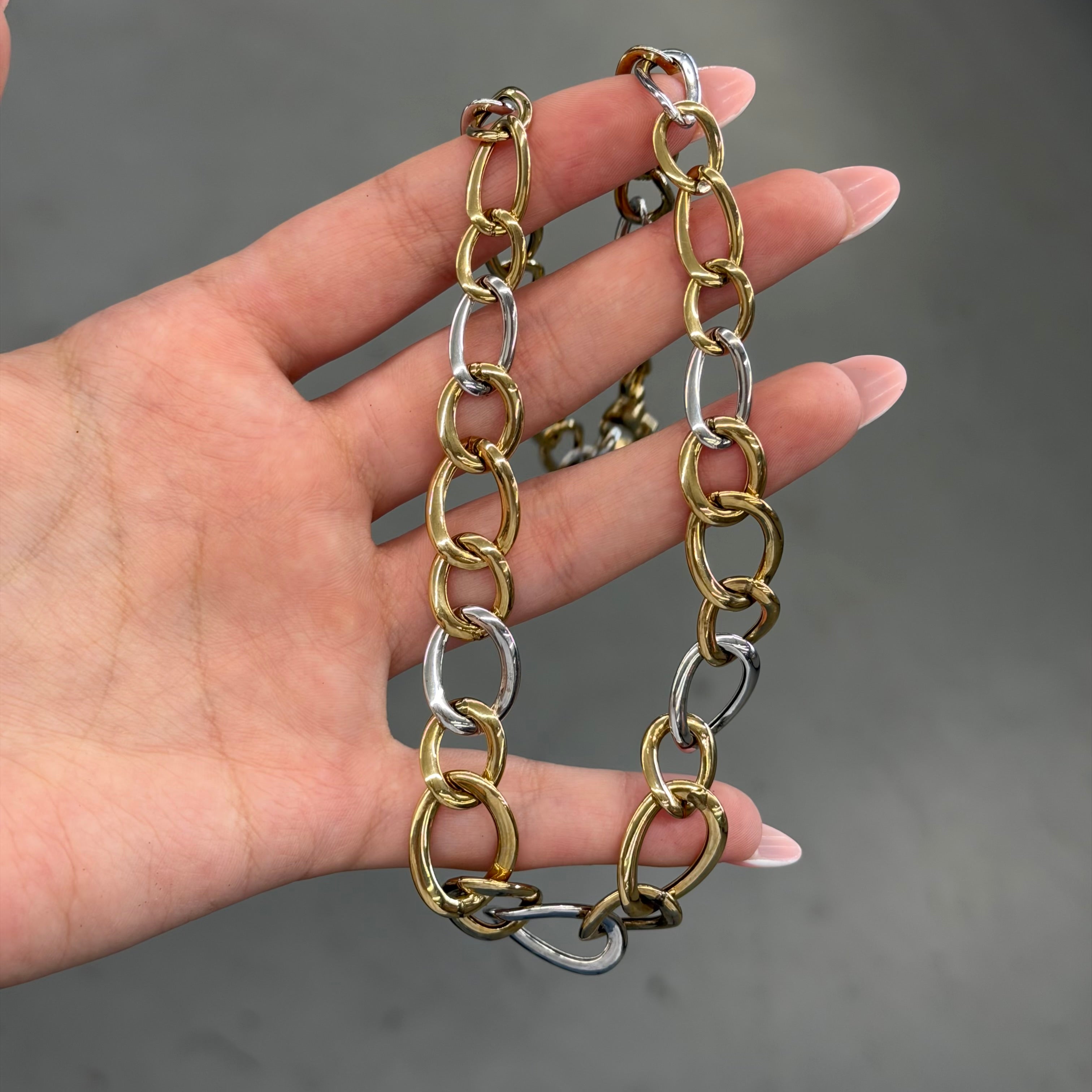 NEW Women’s 14K White and Yellow Gold Semi Solid Fancy Link Necklace