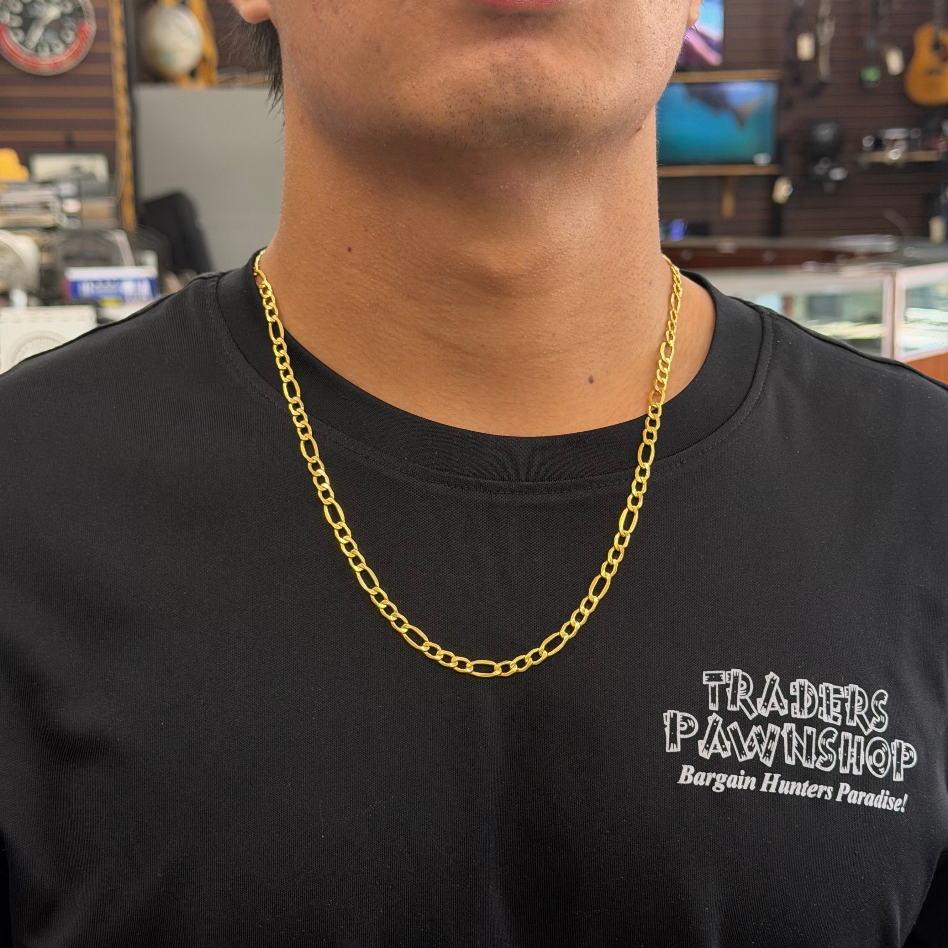 10K Yellow Gold Semi Solid Figaro Necklace