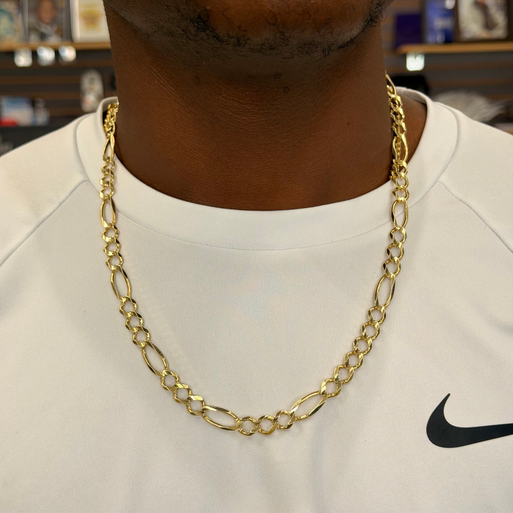 14K Yellow Gold Solid Figaro Necklace