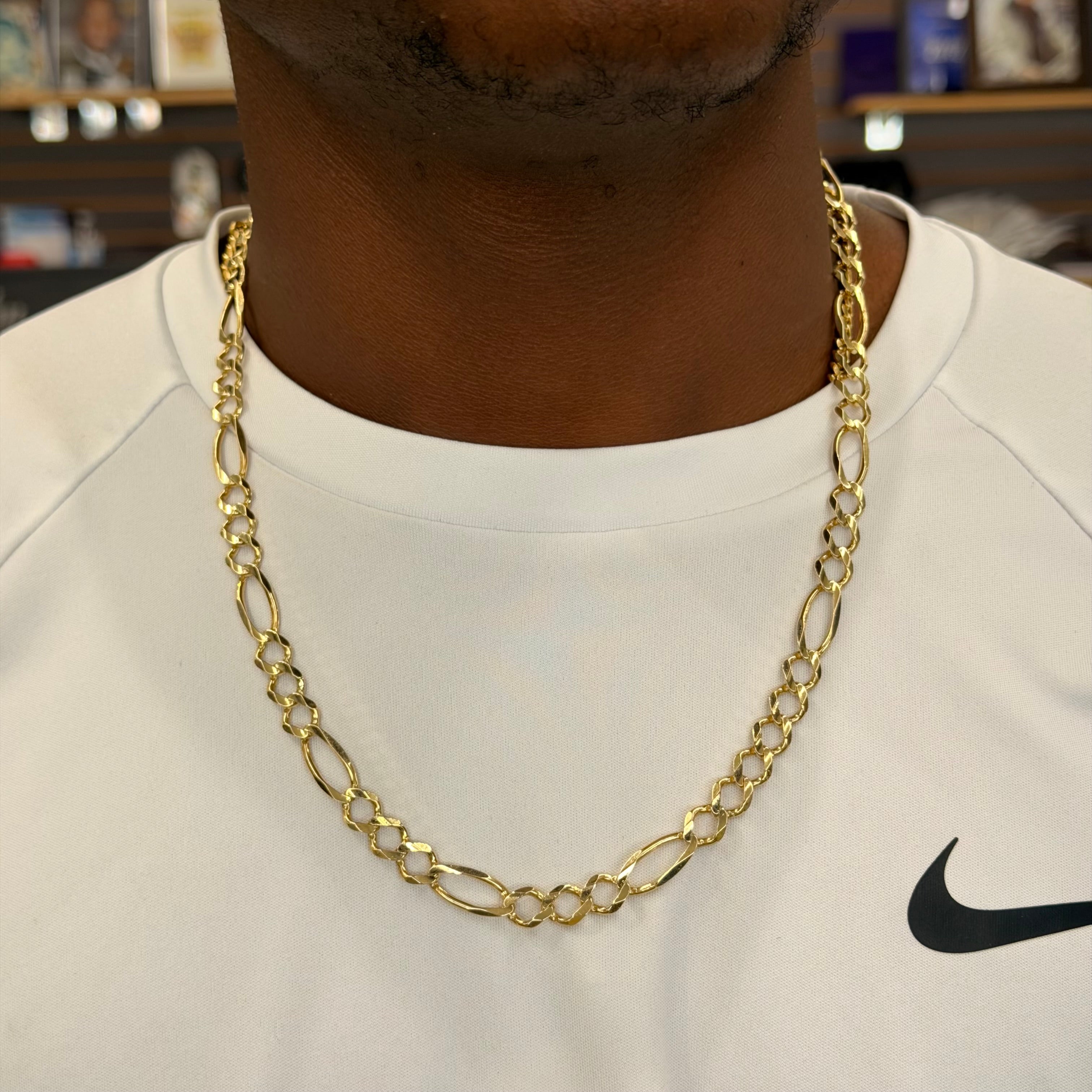 14K Yellow Gold Solid Figaro Necklace