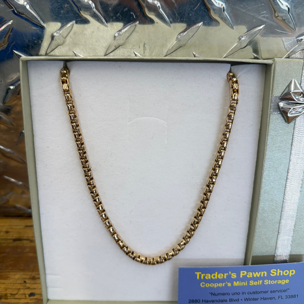 14K Yellow Gold Semi Solid Box Link Necklace
