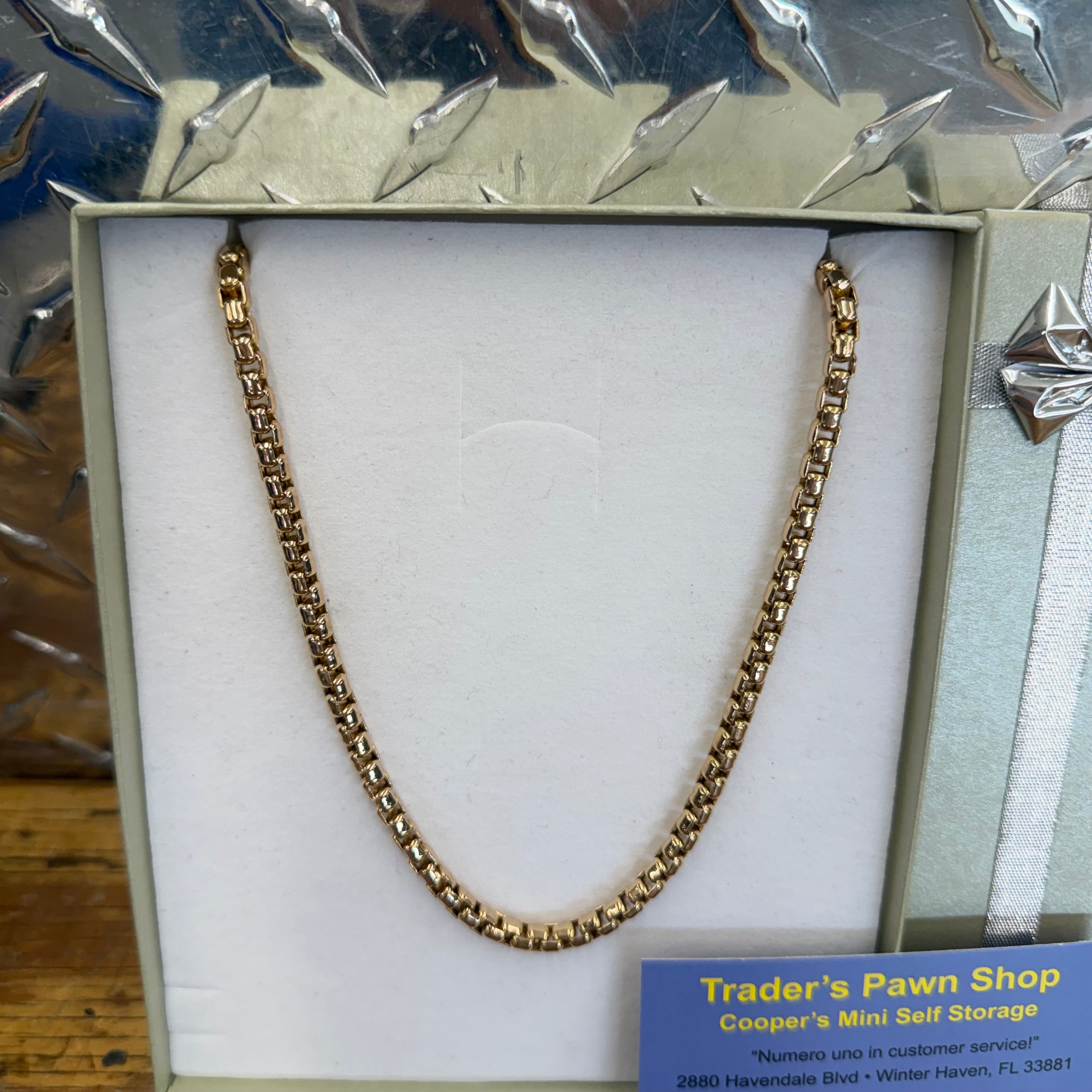 14K Yellow Gold Semi Solid Box Link Necklace