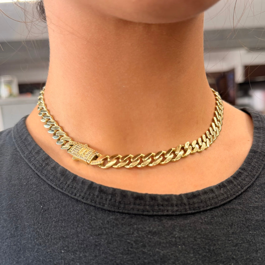 14K Yellow Gold Semi Solid Monaco Necklace With CZ Clasp