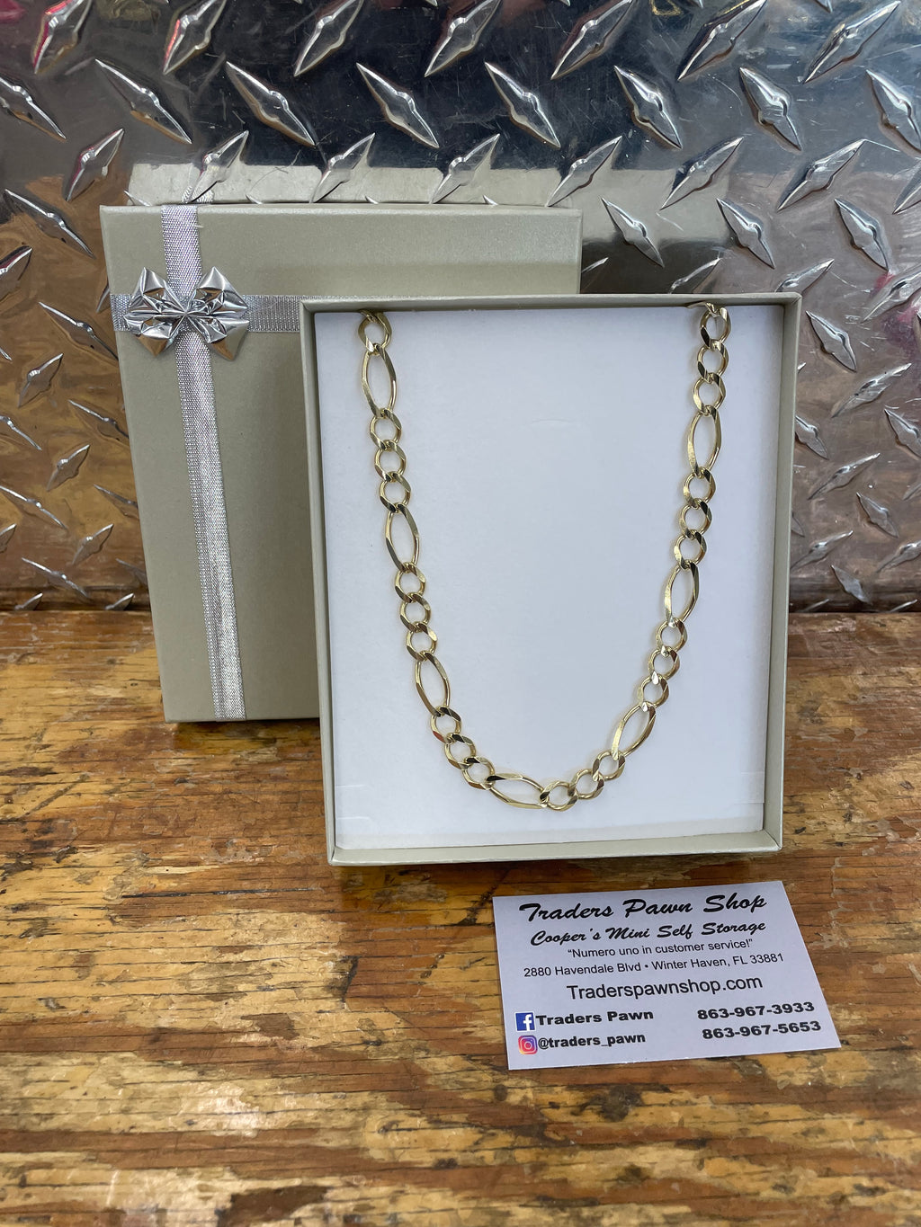 10K Yellow Gold Solid Figaro Necklace