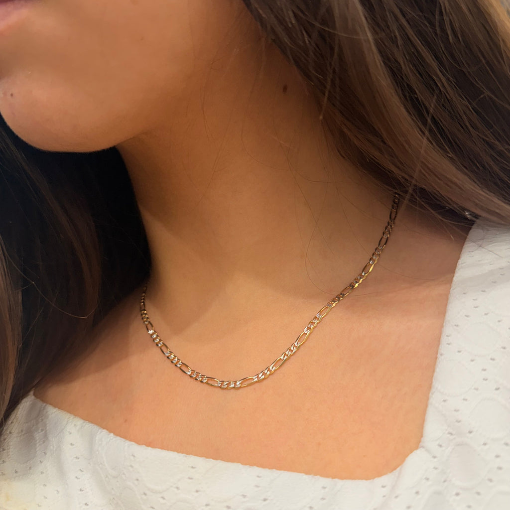 14K Yellow Gold Diamond Cut Figaro Necklace