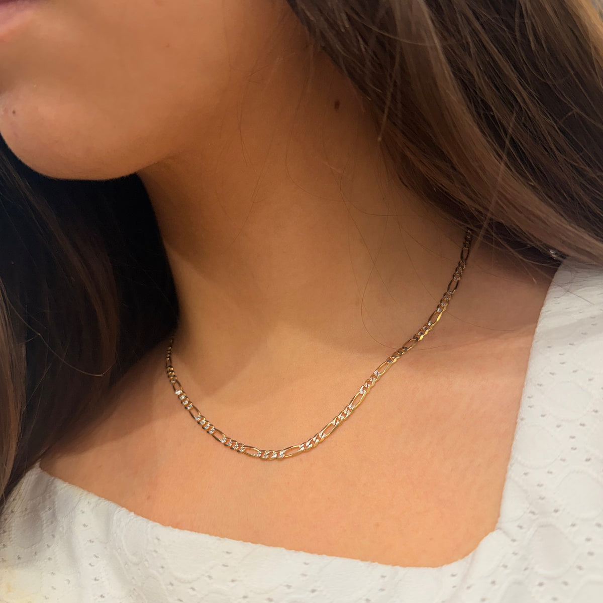 14K Yellow Gold Diamond Cut Figaro Necklace