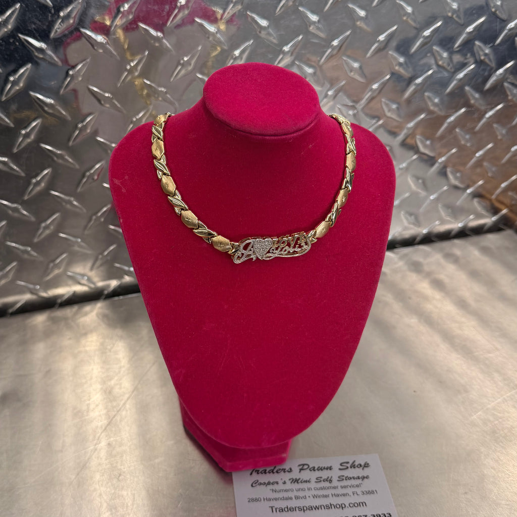 Women’s 10K Yellow Gold XO Necklace With I Love You Design