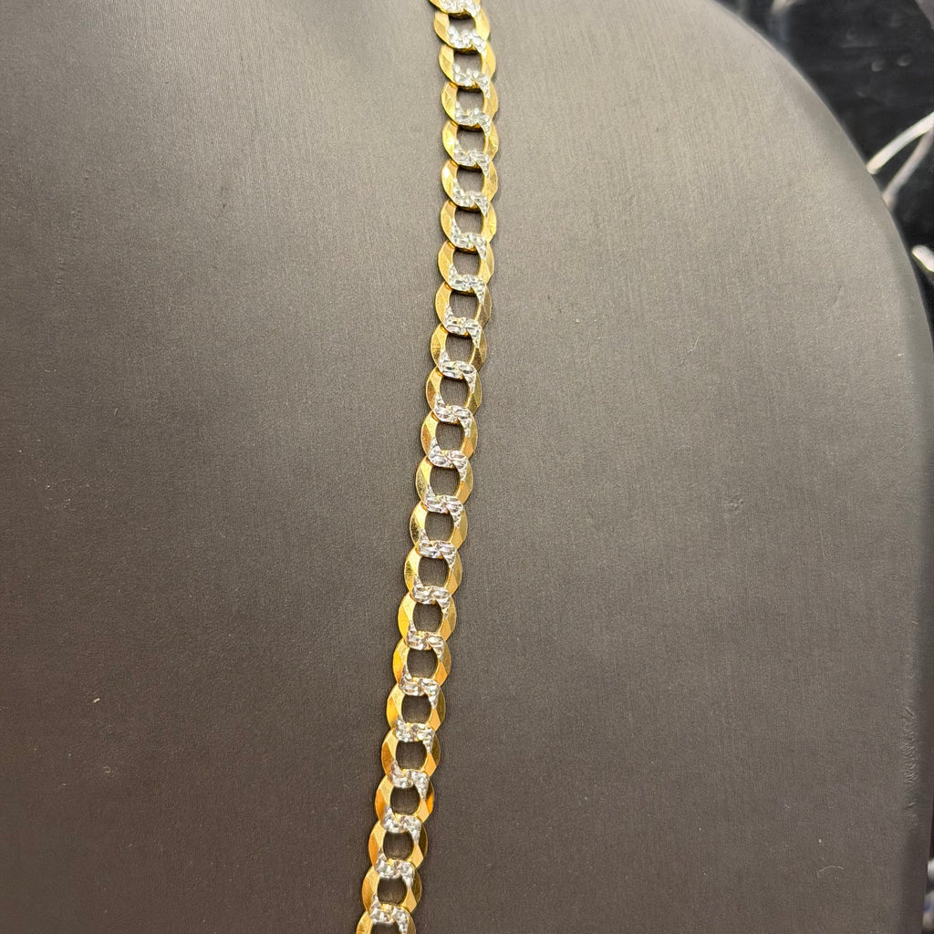 10K Yellow Gold Diamond Cut Solid Curb Link Necklace