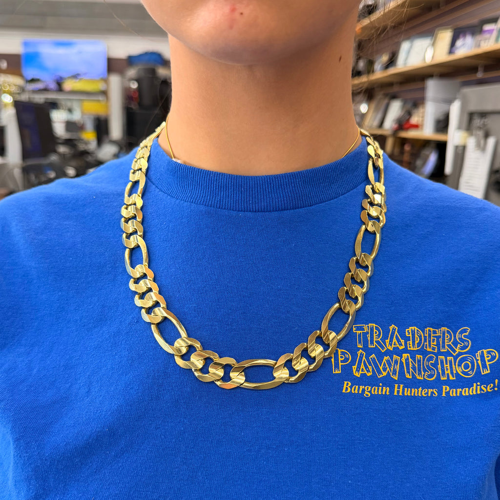 New 10K Yellow Gold Solid Figaro Necklace 133 Grams