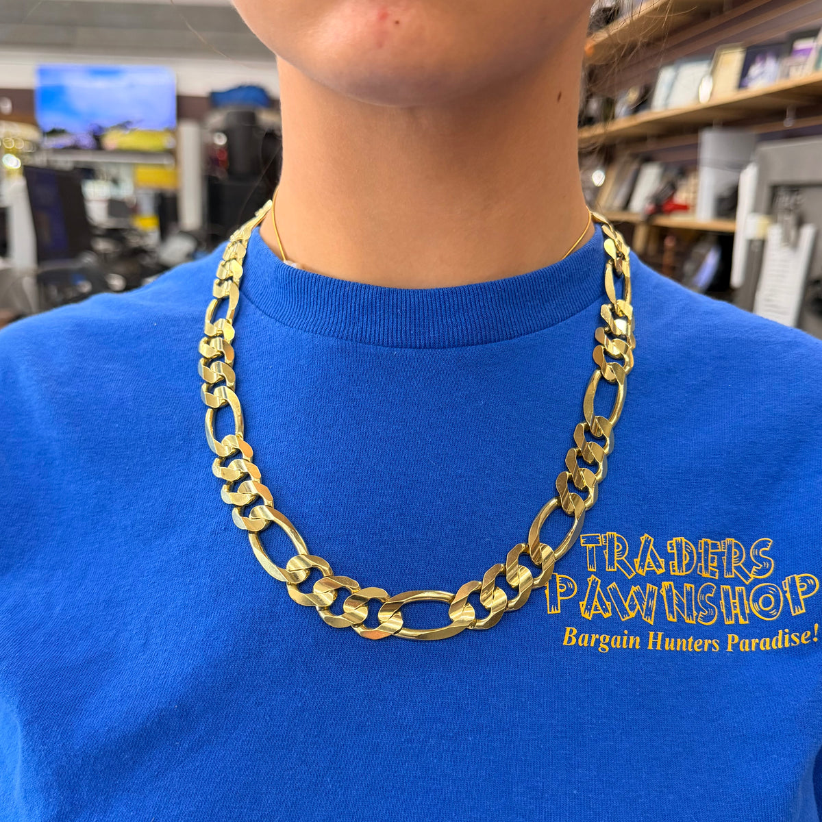 New 10K Yellow Gold Solid Figaro Necklace 133 Grams