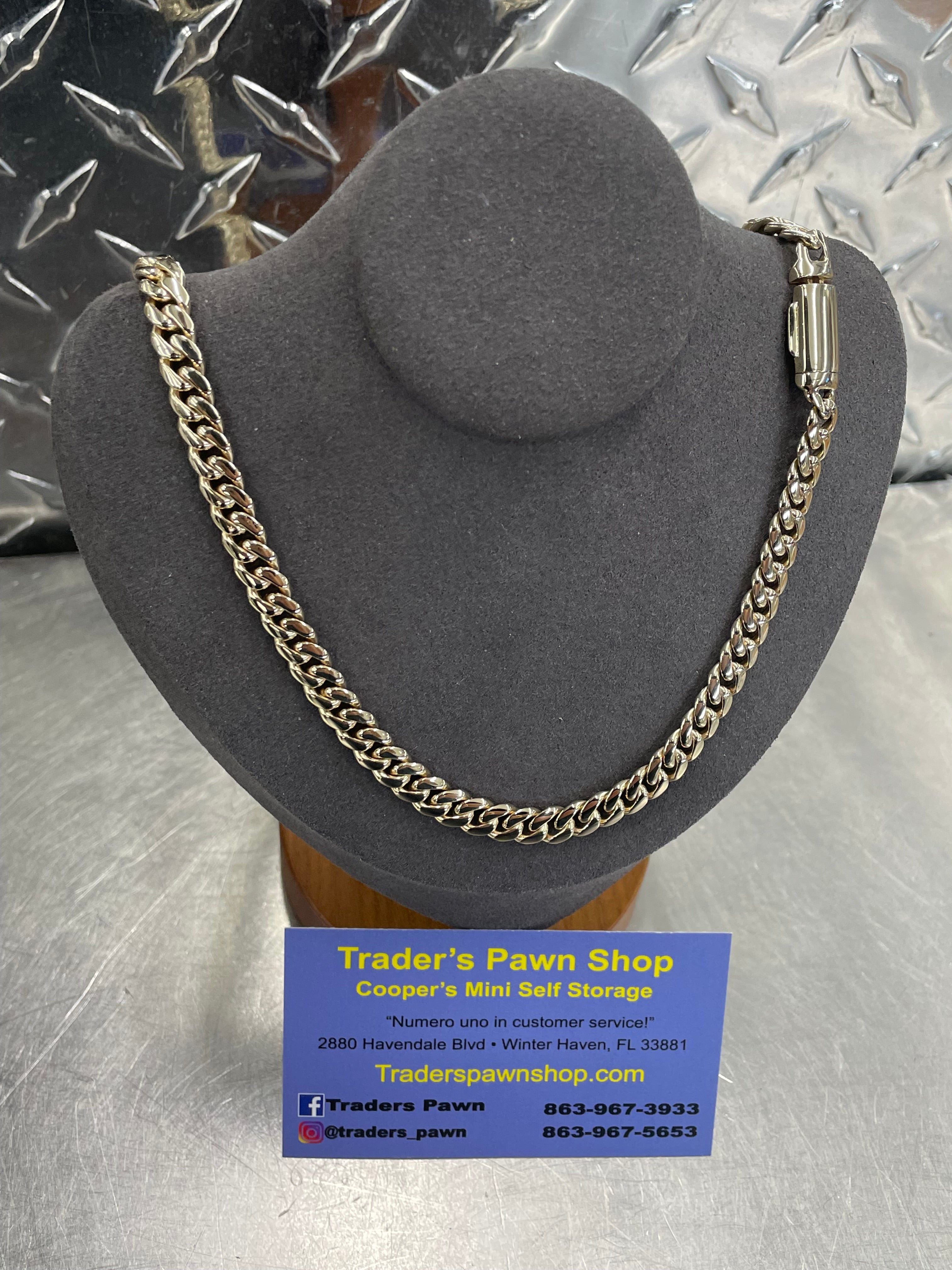 10K Yellow Gold Solid Cuban Link Necklace