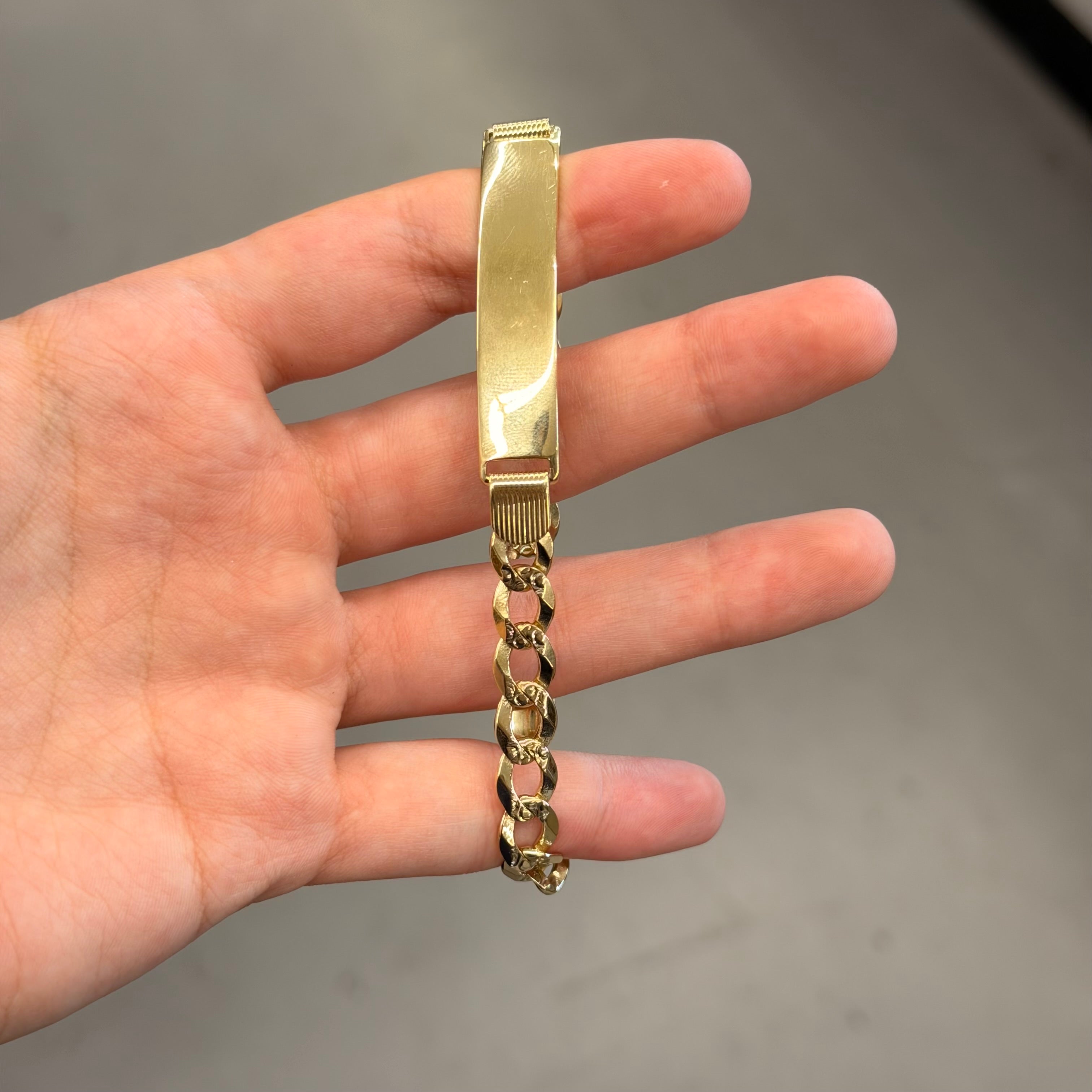 14K Yellow Gold Solid Curb Link Name Plate Bracelet