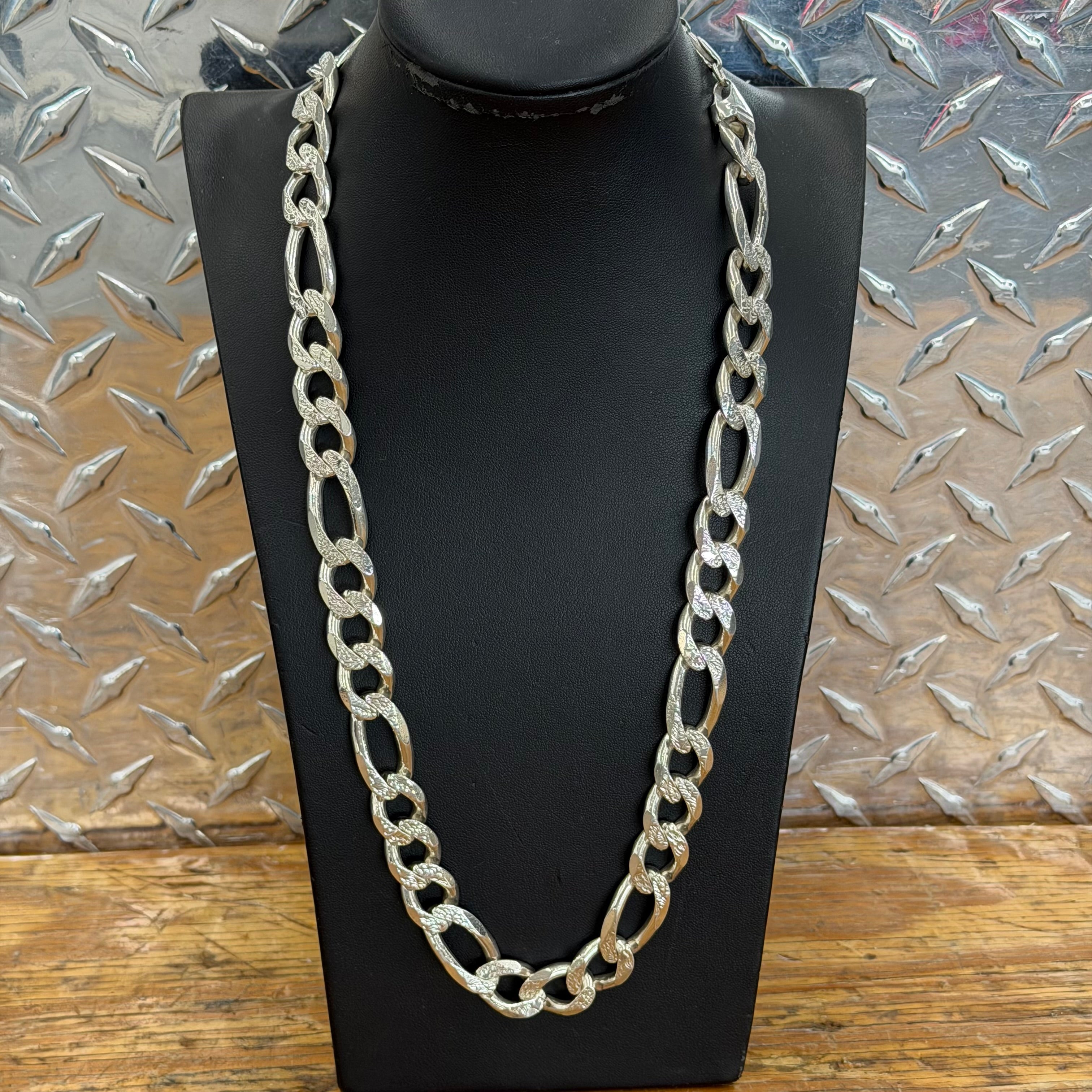 925 Sterling Silver Solid Diamond Cut Figaro Chain