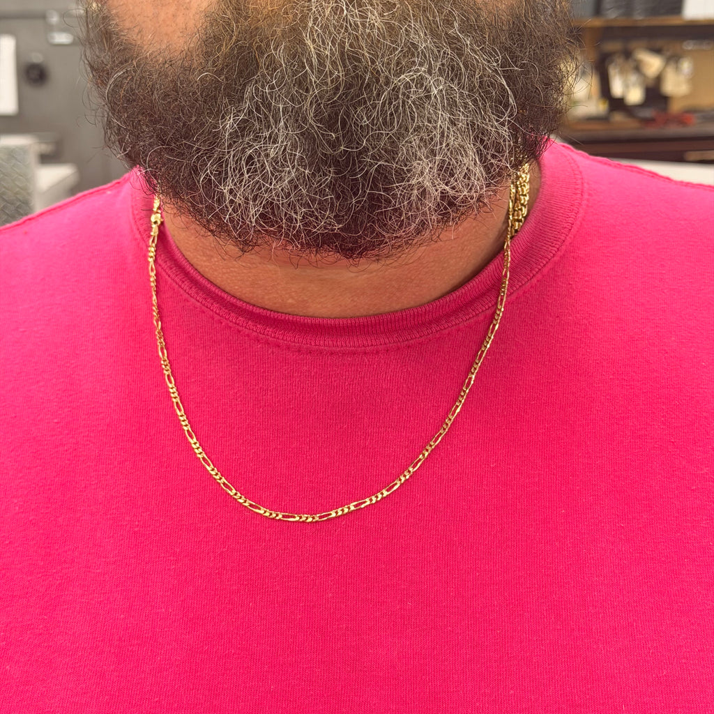 14K Yellow Gold Solid Figaro Necklace