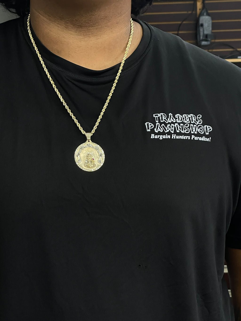New 10K Yellow Gold Semi Solid Rope Necklace With Saint Barbra Charm