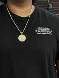 New 10K Yellow Gold Semi Solid Rope Necklace With Saint Barbra Charm