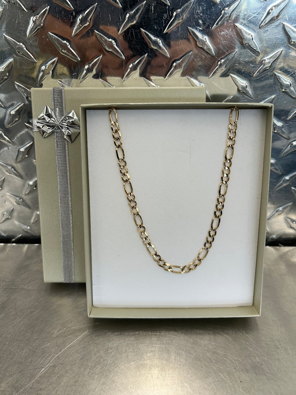 14K Yellow Gold Solid Figaro Necklace
