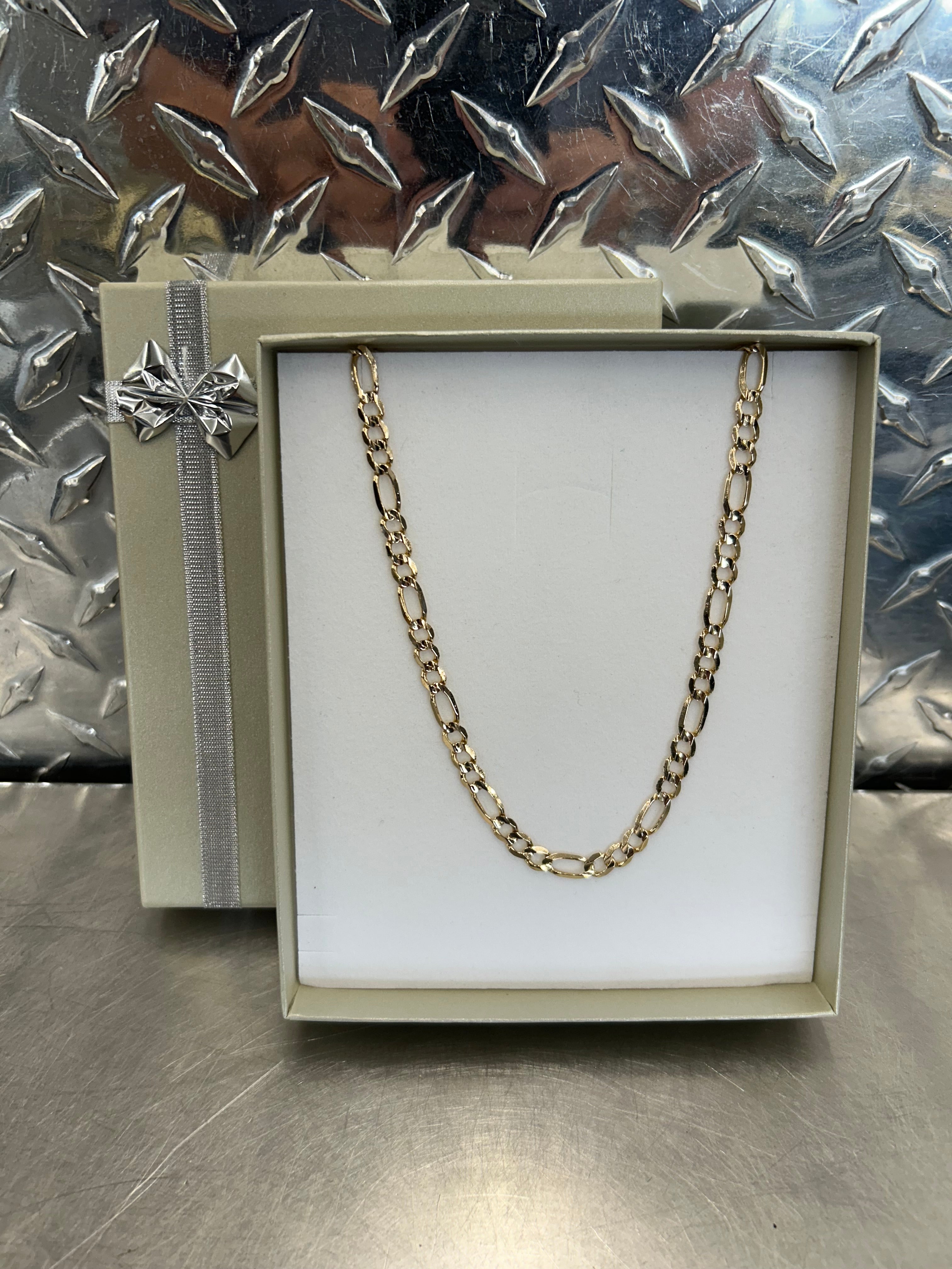 14K Yellow Gold Solid Figaro Necklace