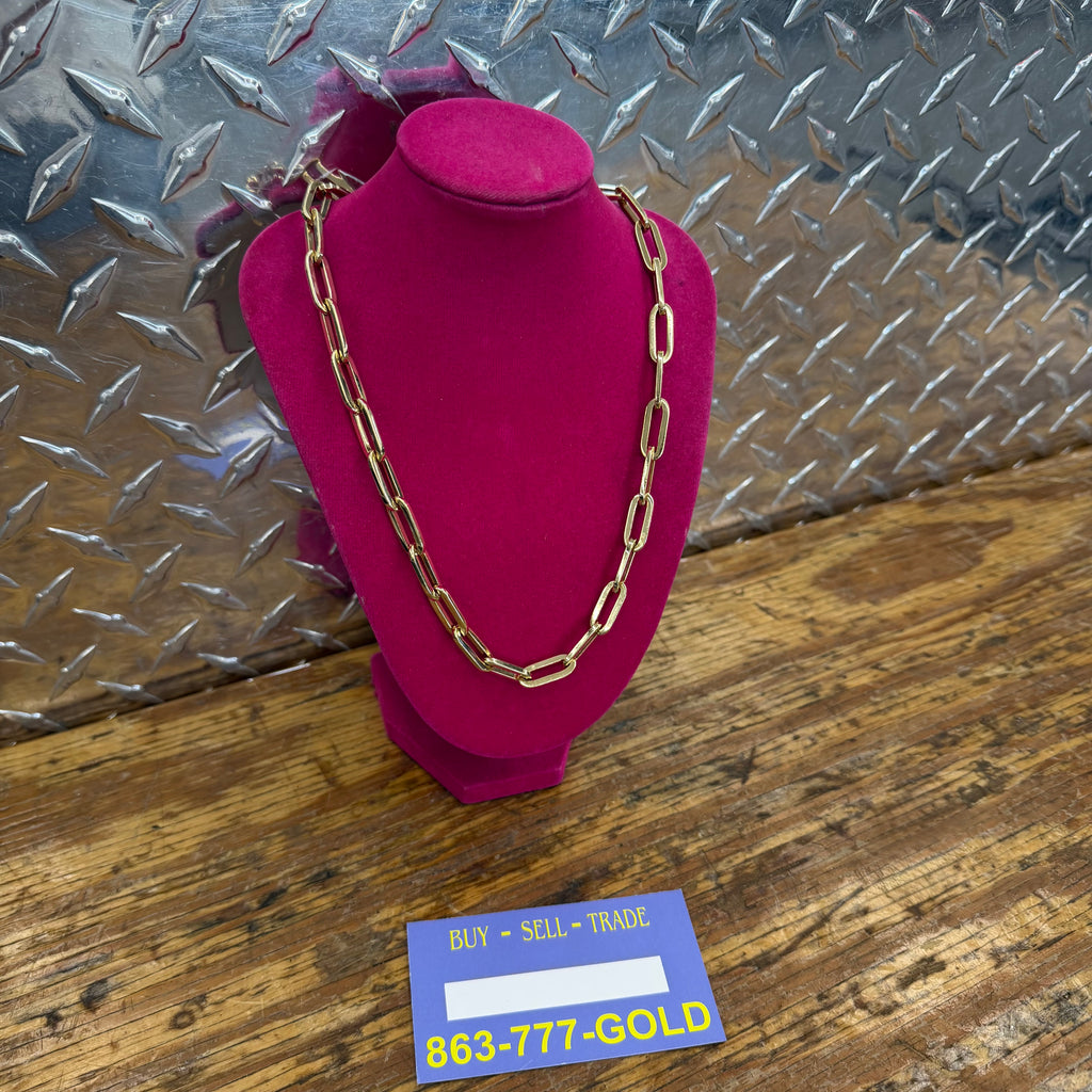 NEW Women’s 14K Yellow Gold Solid Paperclip Necklace