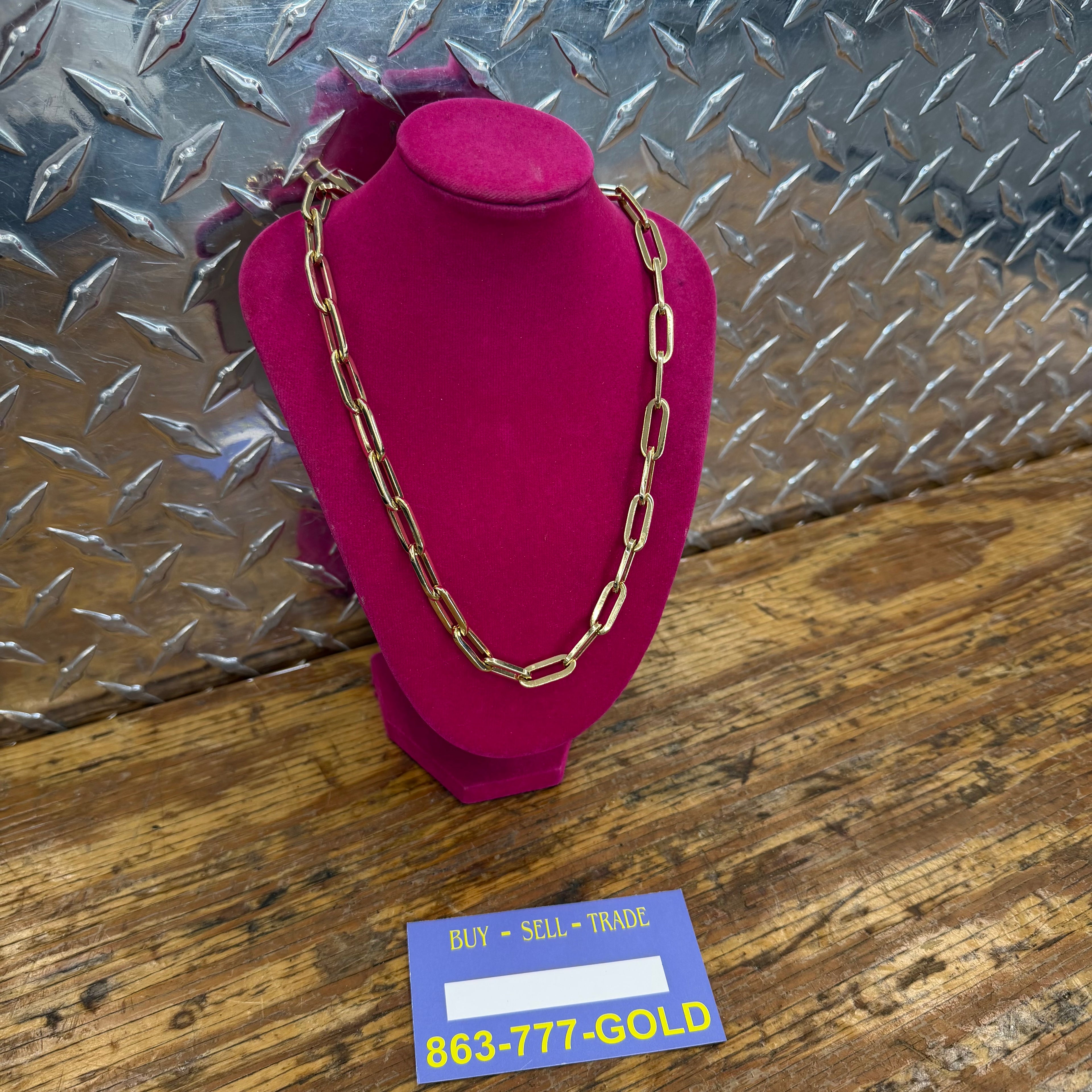 NEW Women’s 14K Yellow Gold Solid Paperclip Necklace