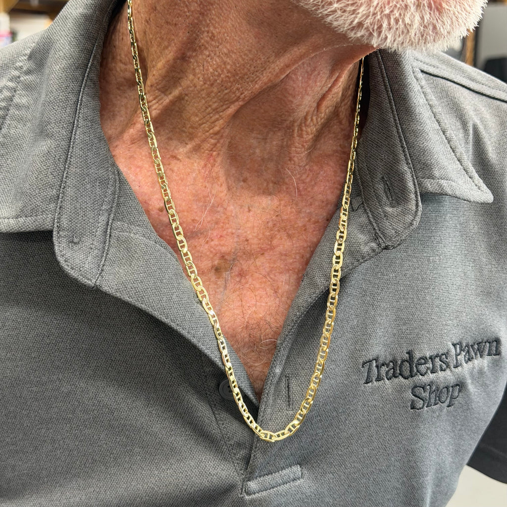 10K Yellow Gold Solid Mariner Link Necklace