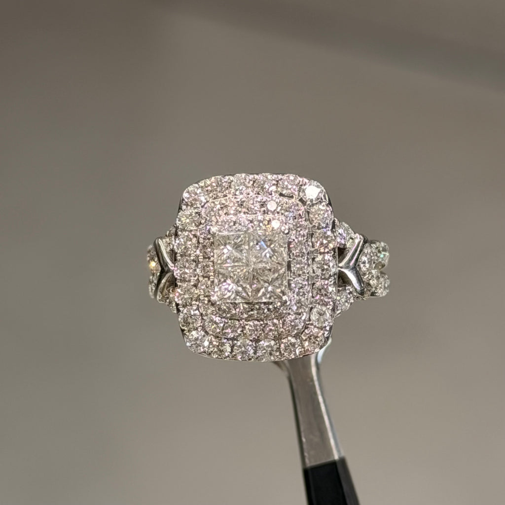 Women’s 14K White Gold Princess and Round Natural Diamond Cluster Ring