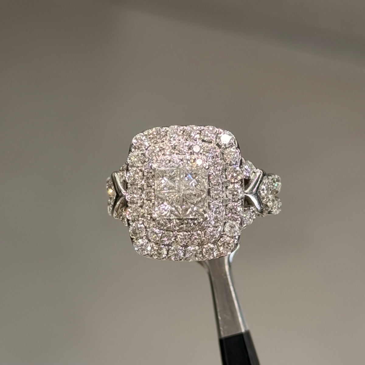 Women’s 14K White Gold Princess and Round Natural Diamond Cluster Ring