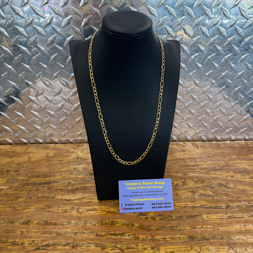 10K Yellow Gold Semi Solid Figaro Necklace