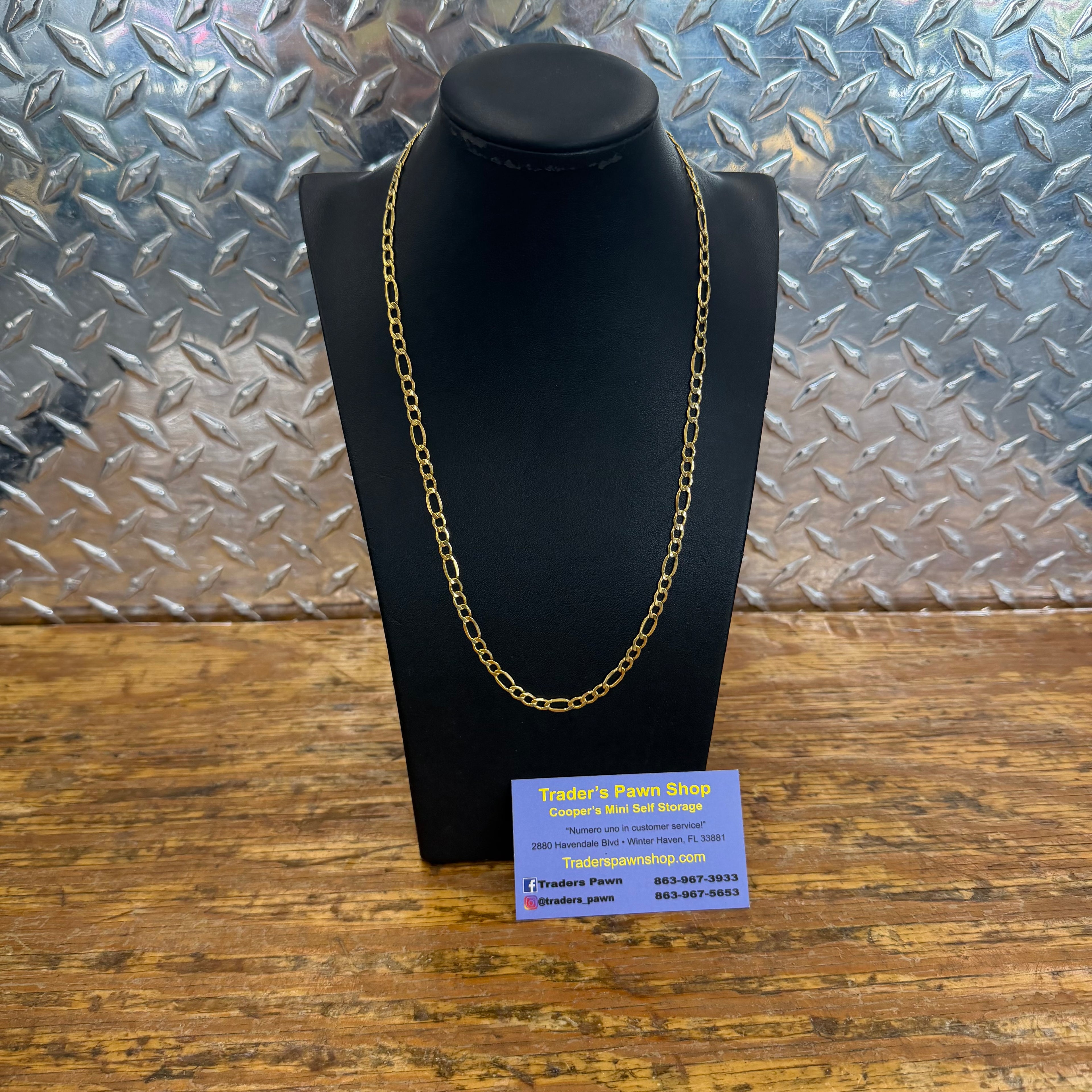 10K Yellow Gold Semi Solid Figaro Necklace