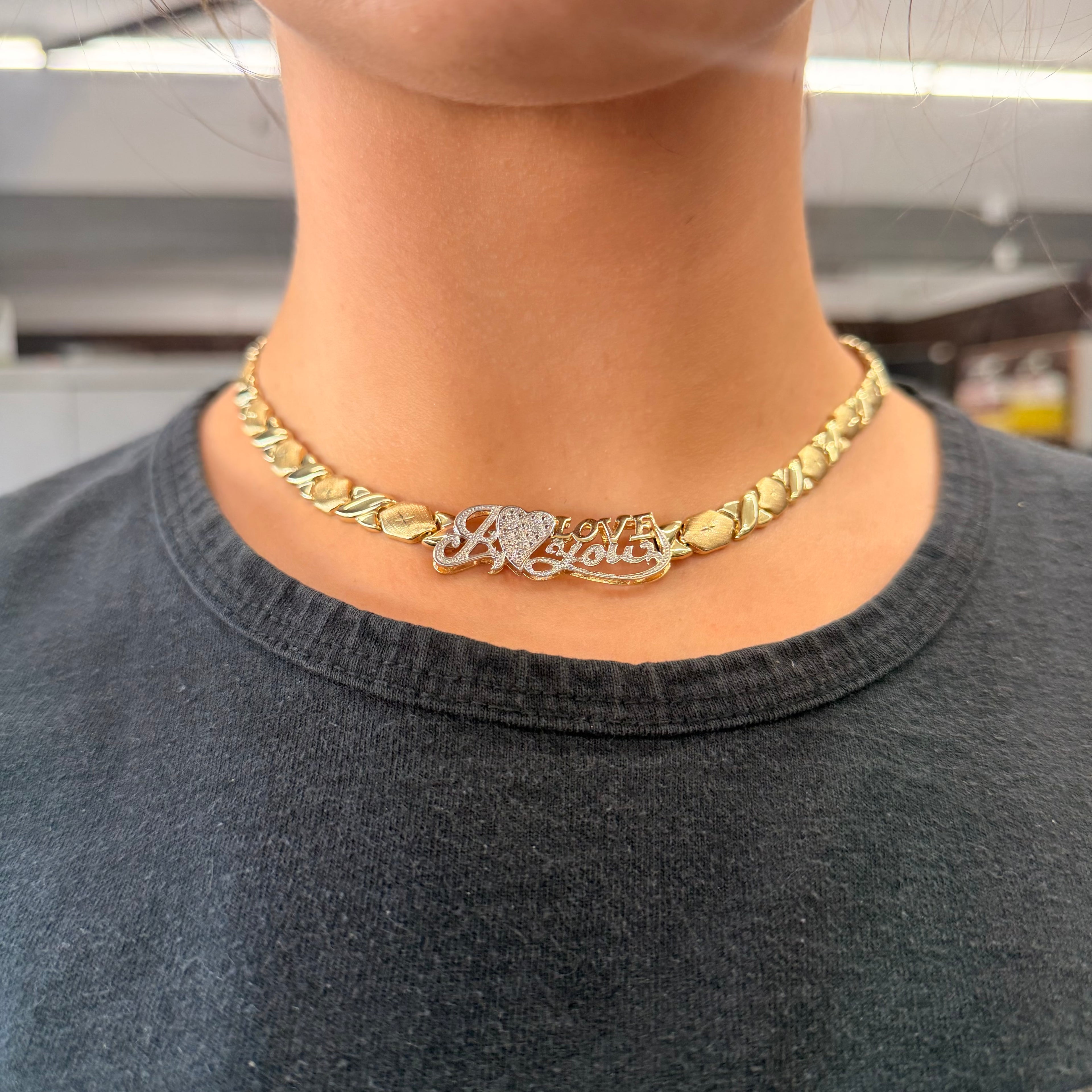 Women’s 10K Yellow Gold XO Necklace With I Love You Design
