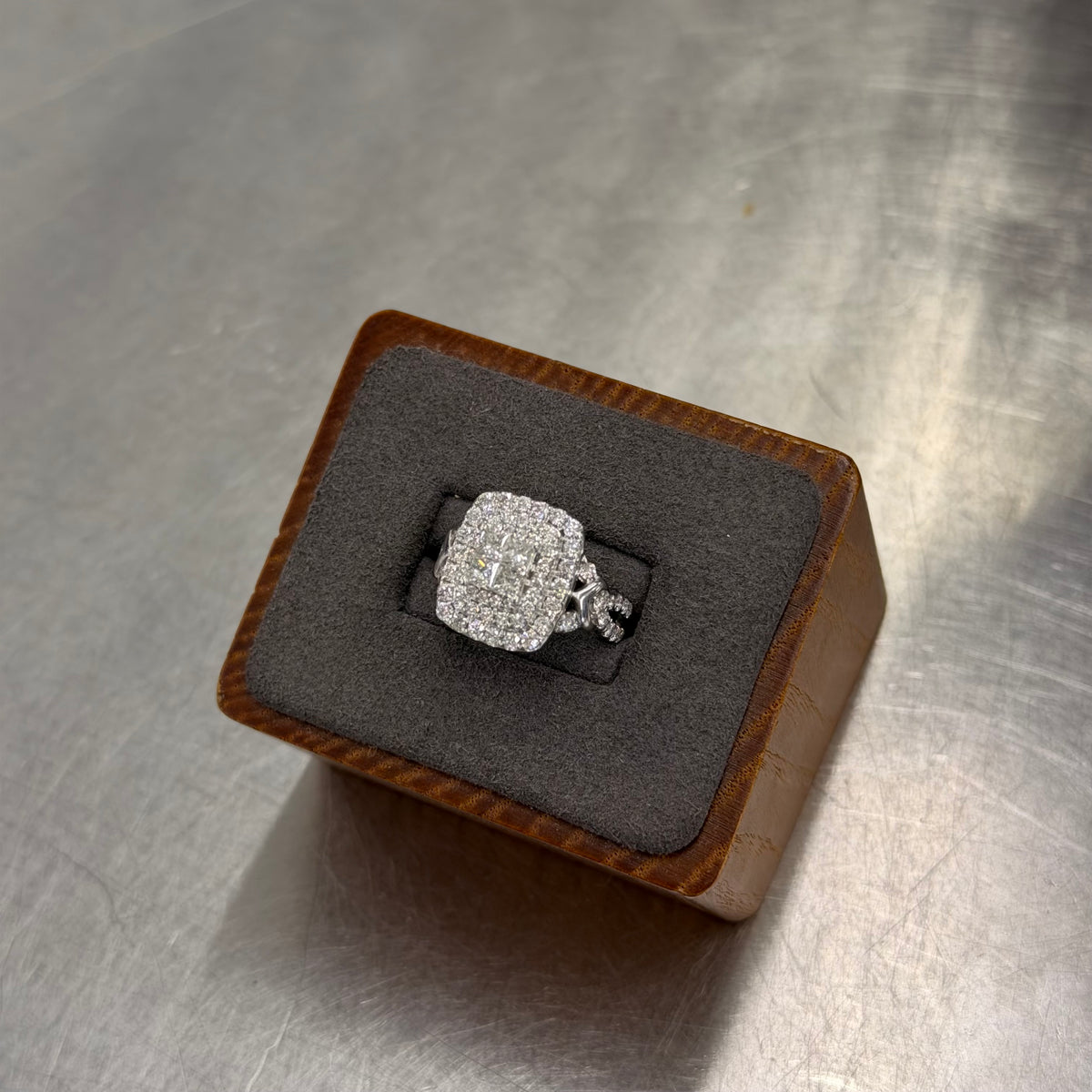Women’s 14K White Gold Princess and Round Natural Diamond Cluster Ring