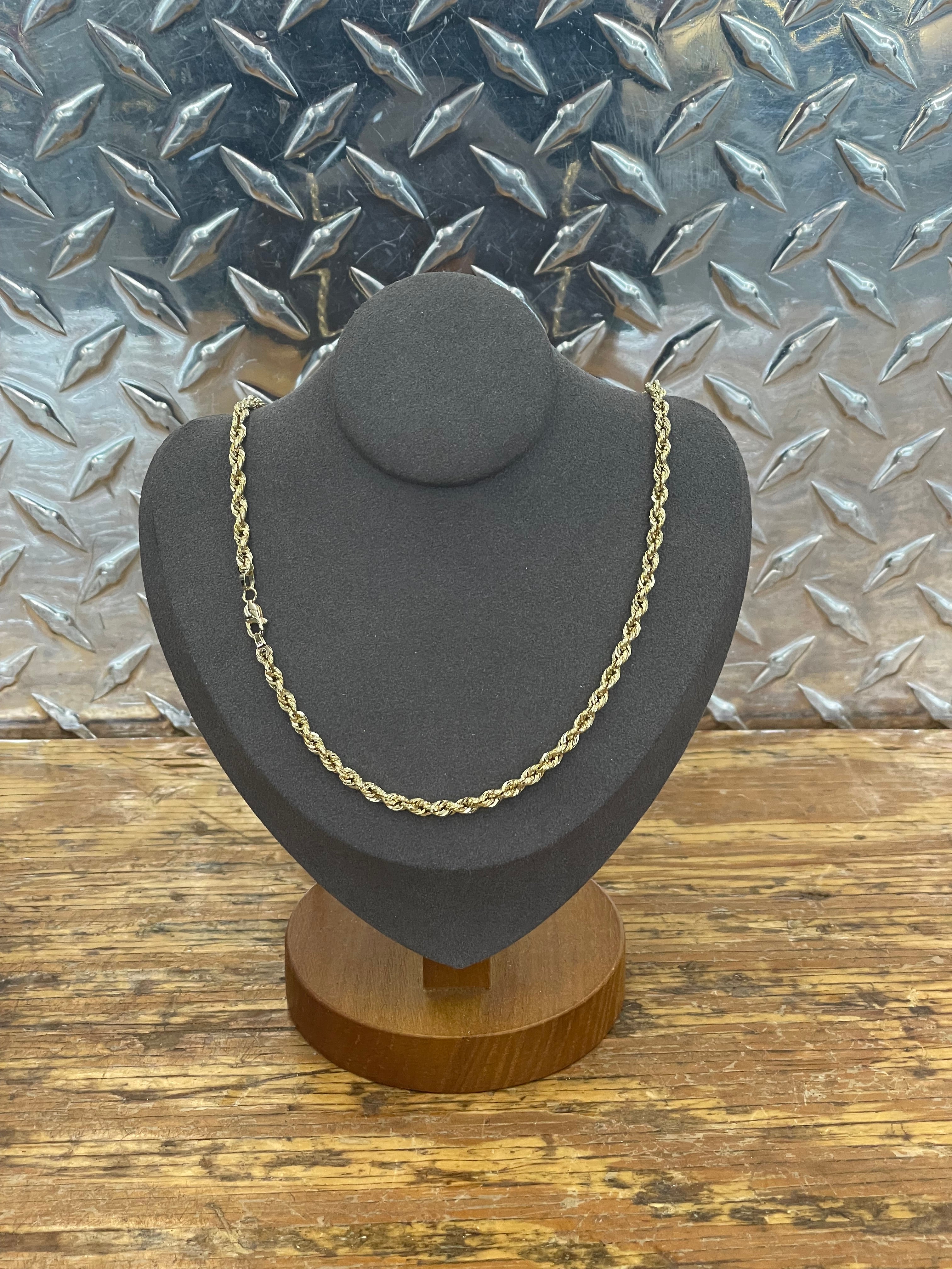 10K Yellow Gold Semi Solid Rope Necklace