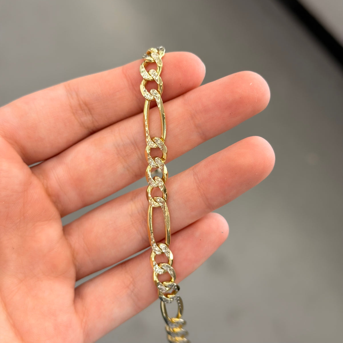 14K Yellow Gold Diamond Cut Figaro Bracelet