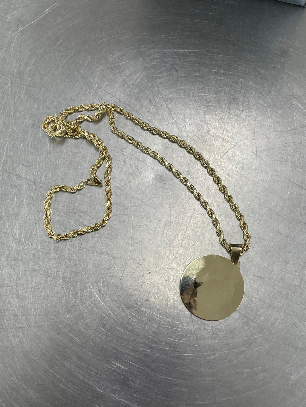 New 10K Yellow Gold Semi Solid Rope Necklace With Saint Barbra Charm