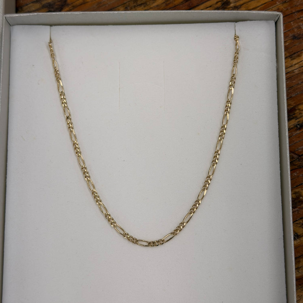 14K Yellow Gold Solid Figaro Necklace