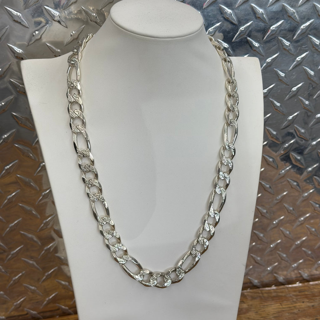 925 Sterling Silver Solid Diamond Cut Figaro Chain