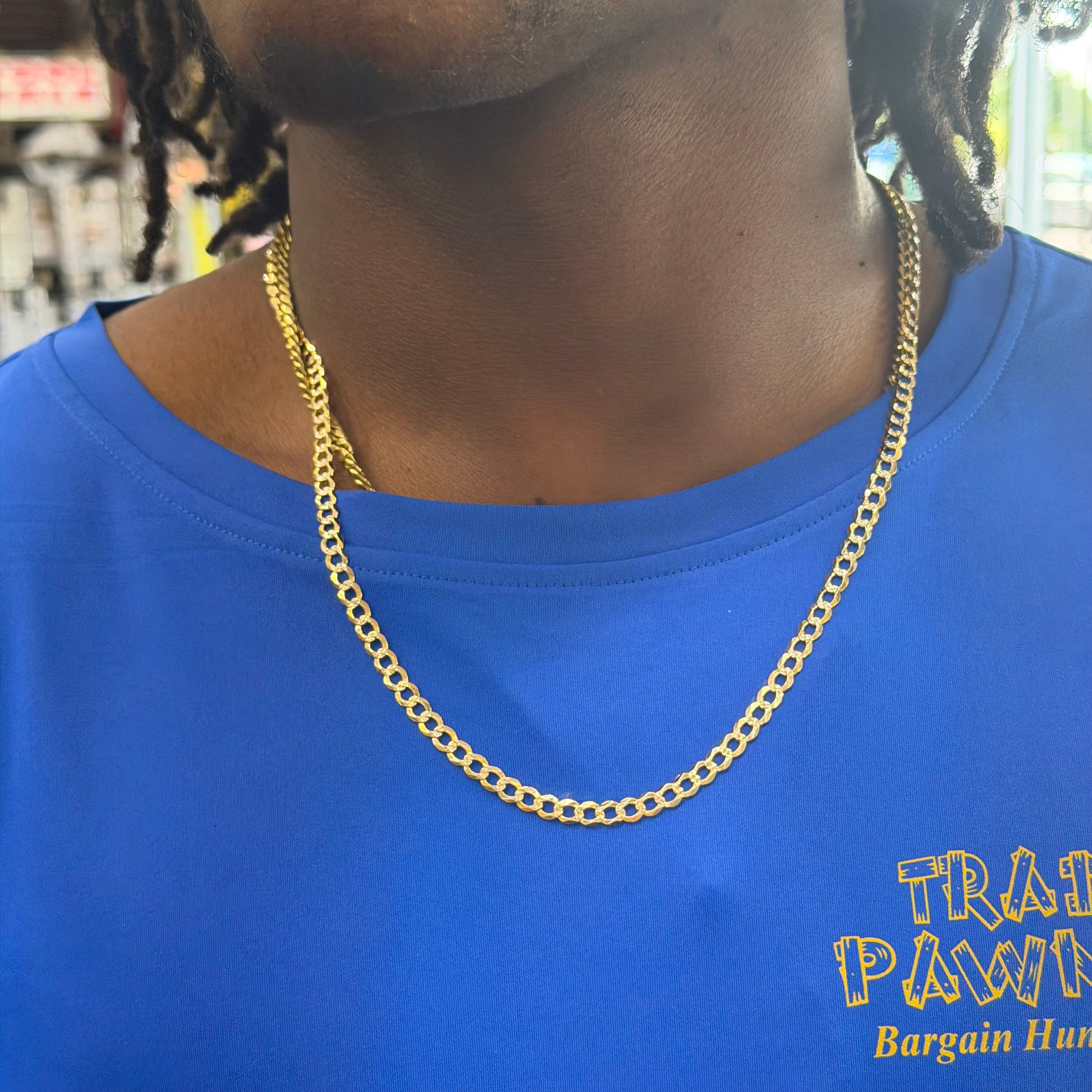 10K Yellow Gold Diamond Cut Solid Curb Link Necklace