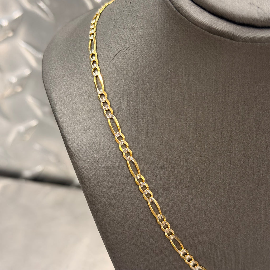 14K Yellow Gold Diamond Cut Figaro Necklace