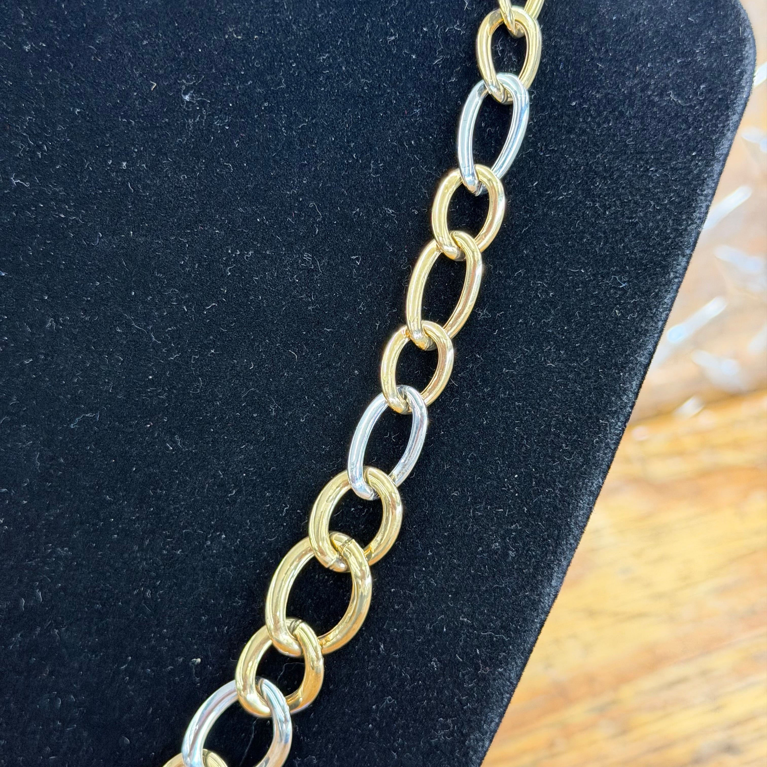 NEW Women’s 14K White and Yellow Gold Semi Solid Fancy Link Necklace