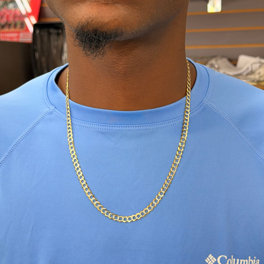 10K Yellow Gold Diamond Cut Solid Curb Link Necklace