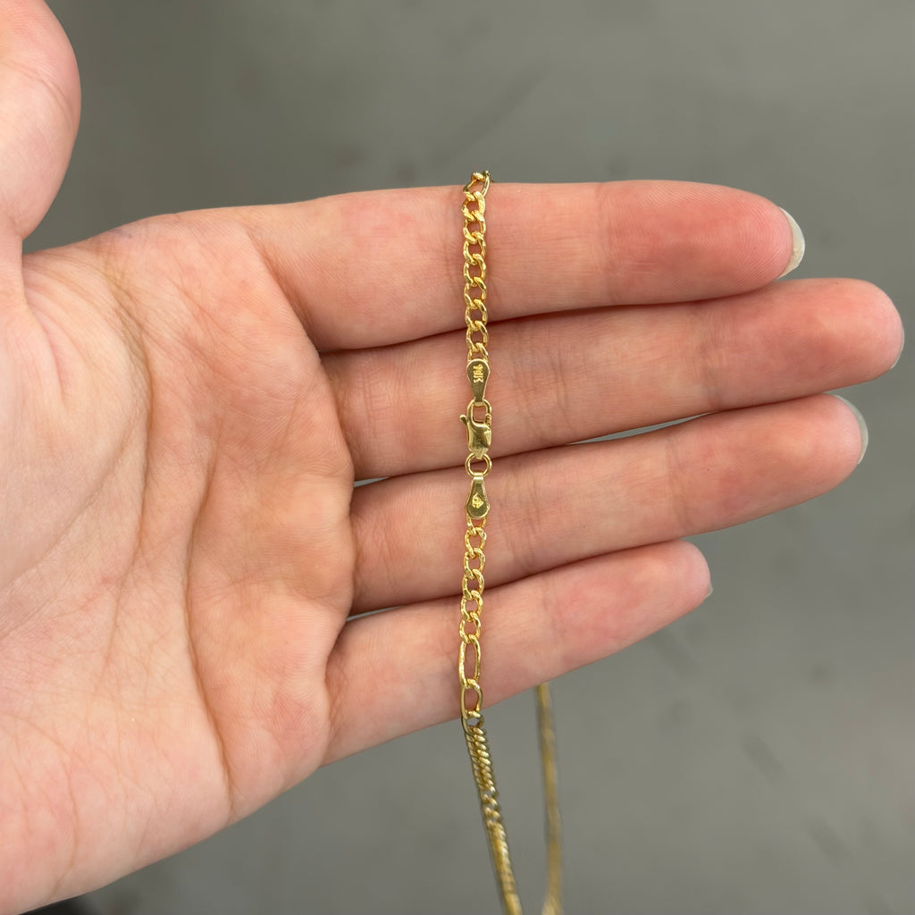 NEW 3.6 Gram 10K Yellow Gold Semi Solid Figaro Necklace