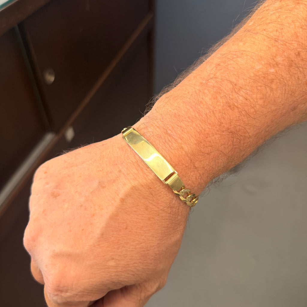 14K Yellow Gold Solid Curb Link Name Plate Bracelet