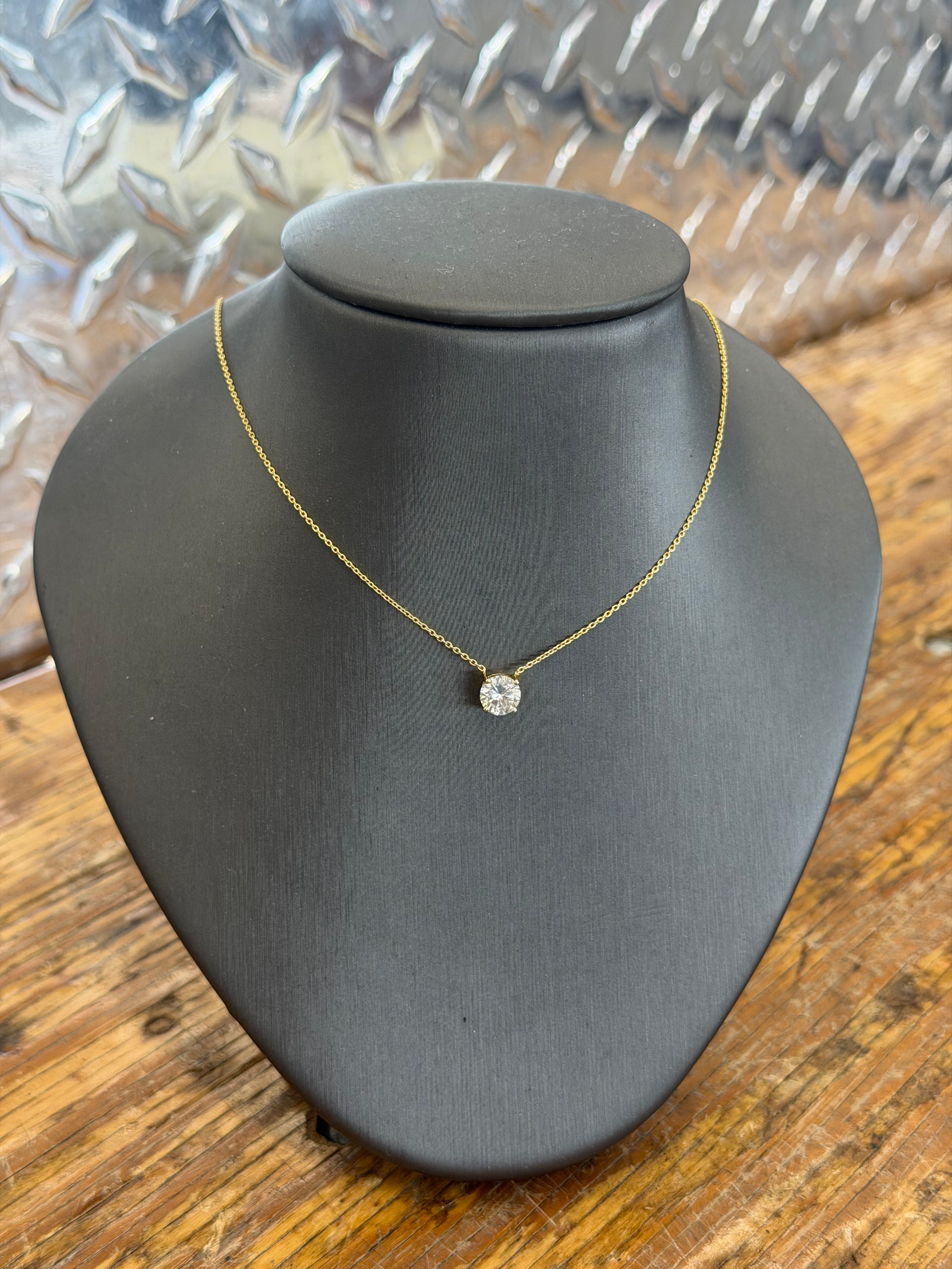 14K Yellow Gold Lab Diamond Solitaire Necklace