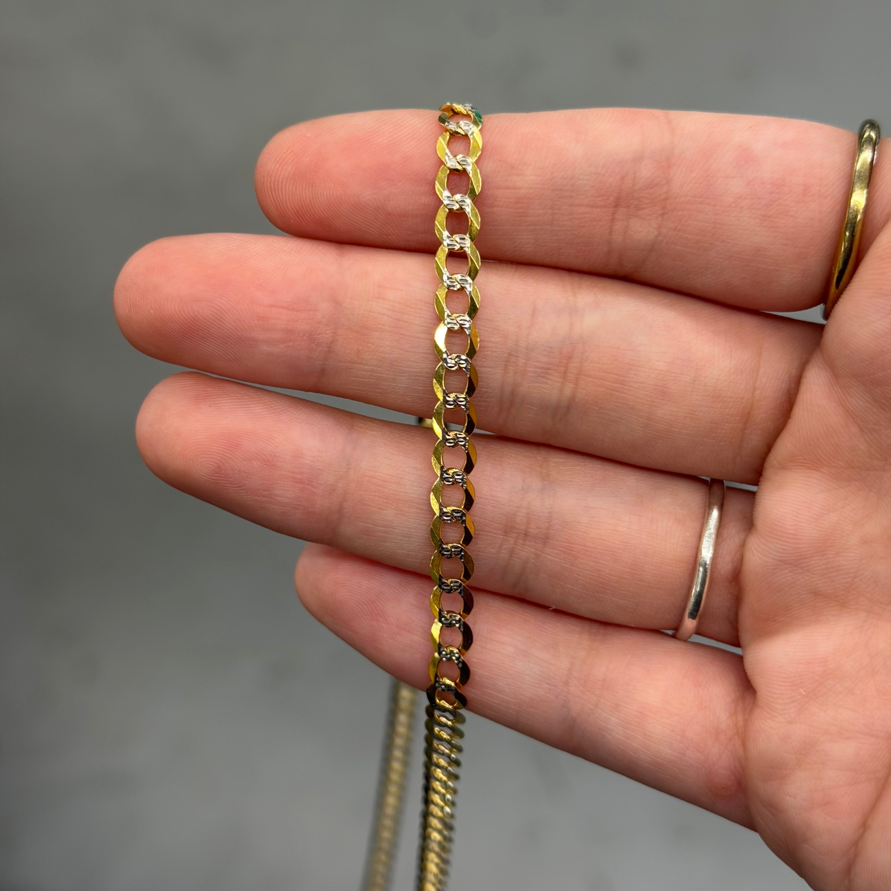 10K Yellow Gold Diamond Cut Solid Curb Link Necklace