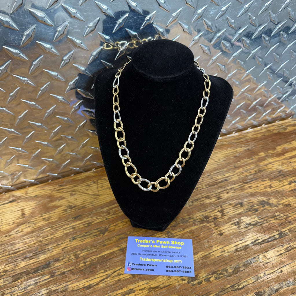 NEW Women’s 14K White and Yellow Gold Semi Solid Fancy Link Necklace