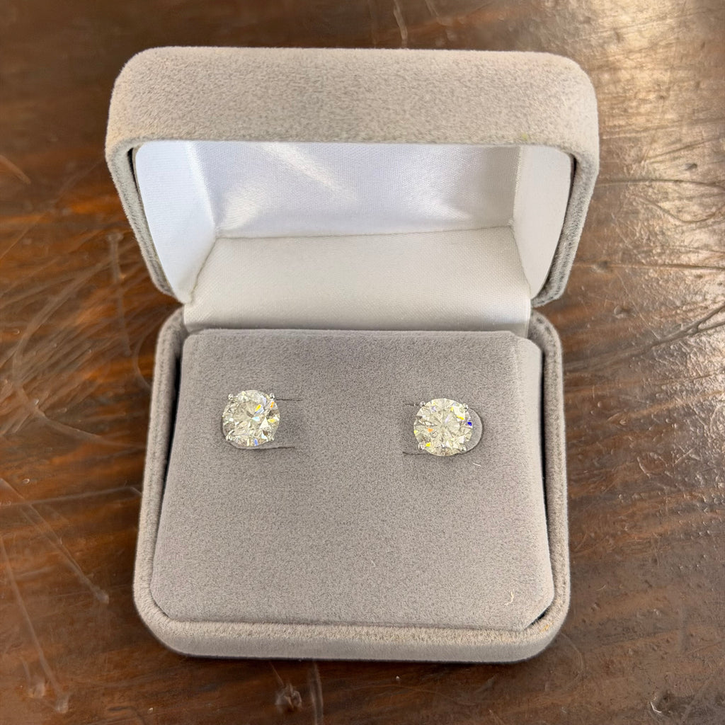14K White Gold Natural Diamond Studs 4.03 CT TW