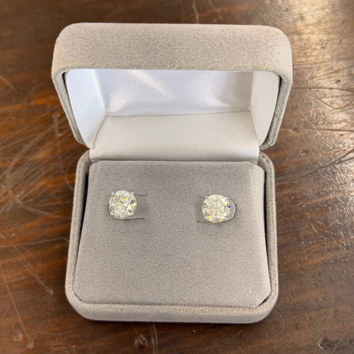 14K White Gold Natural Diamond Studs 4.03 CT TW