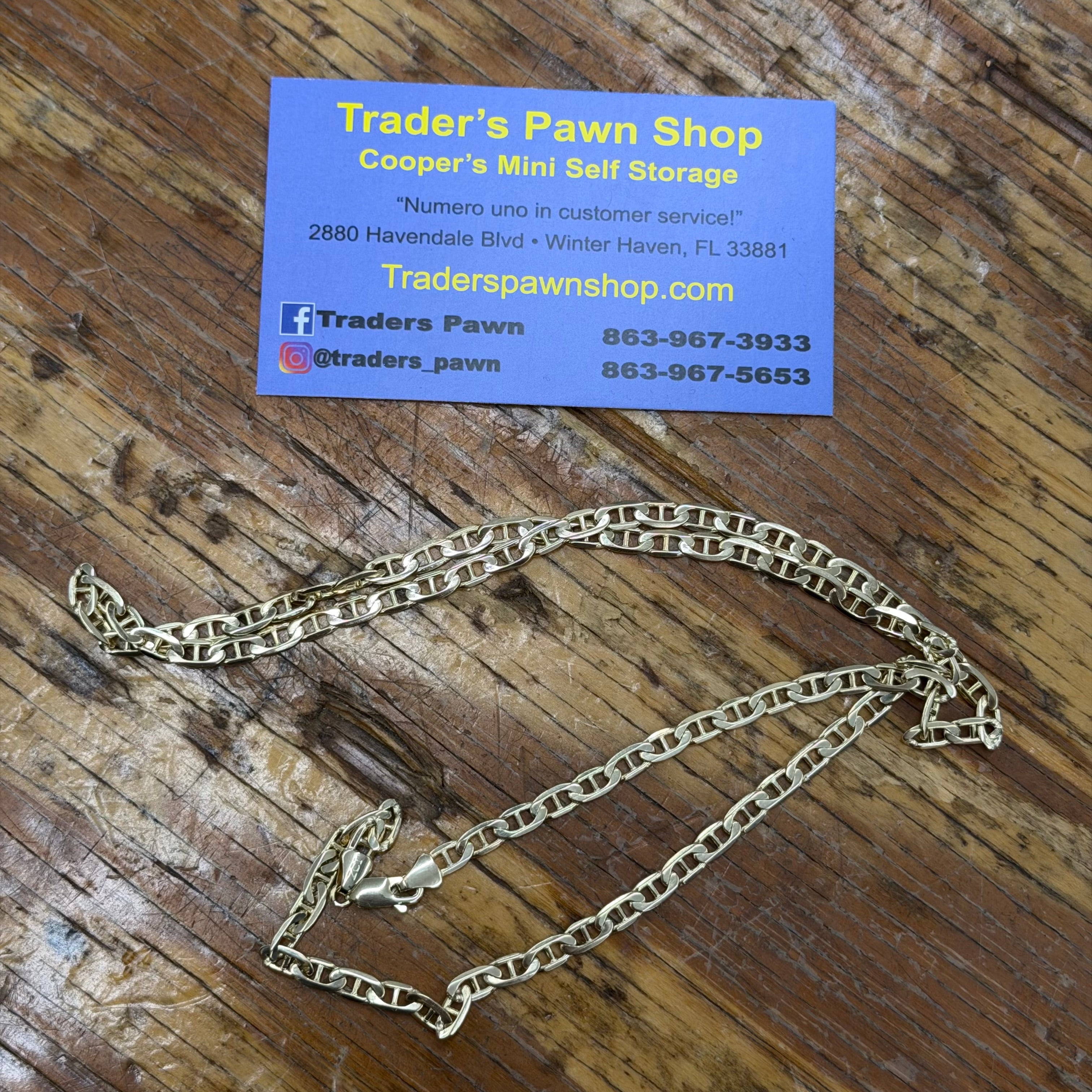 10K Yellow Gold Solid Mariner Link Necklace