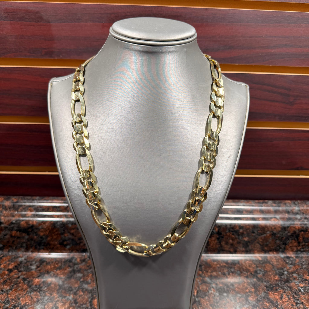 New 10K Yellow Gold Solid Figaro Necklace 133 Grams
