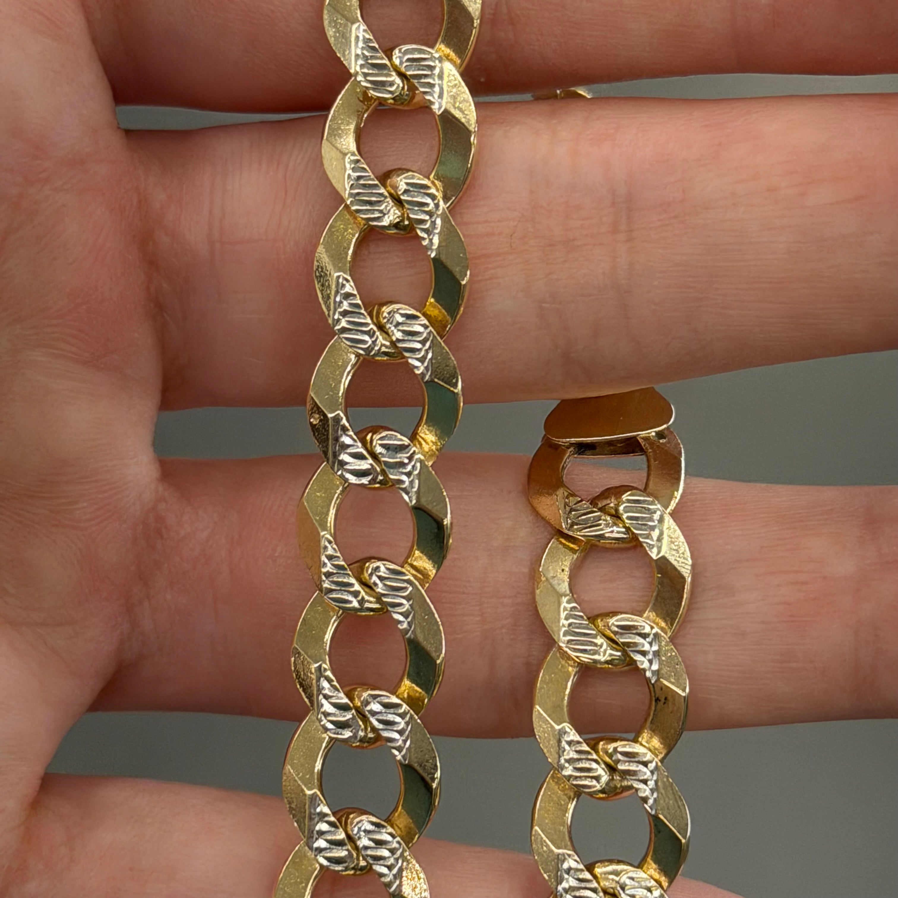 20” 10K Diamond Cut Yellow Gold Solid Curb Link Necklace